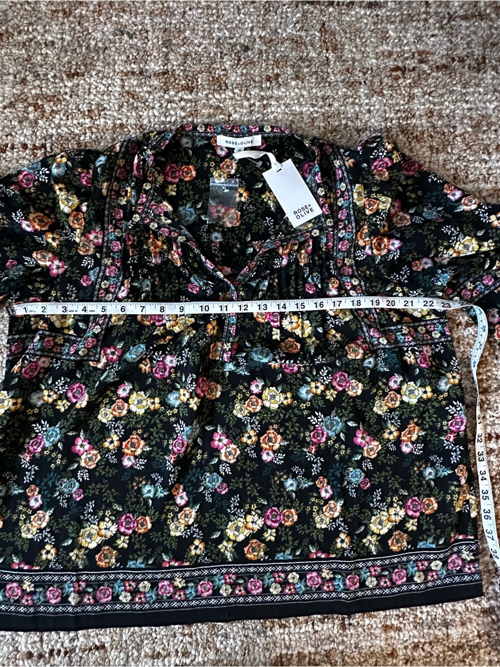 Rose & Olive Black Floral Boho Tunic Peasant Blouse - Picture 9 of 10